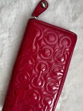 Coach Patent Zip-Around Wallet in Bright Fuchsia